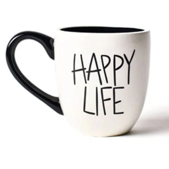 NWT Coton Colors Laura Johnson HAPPY LIFE Coffee/Tea 16oz Mug/Cup Blk/White (1) - Picture 1 of 2